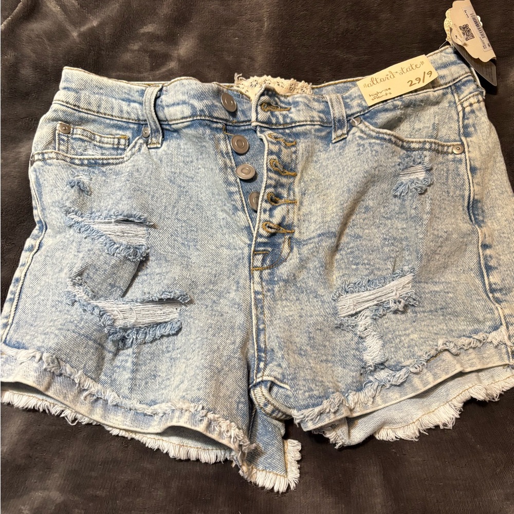 Altar'd State Blue Distressed Jean Shorts Frayed Hem